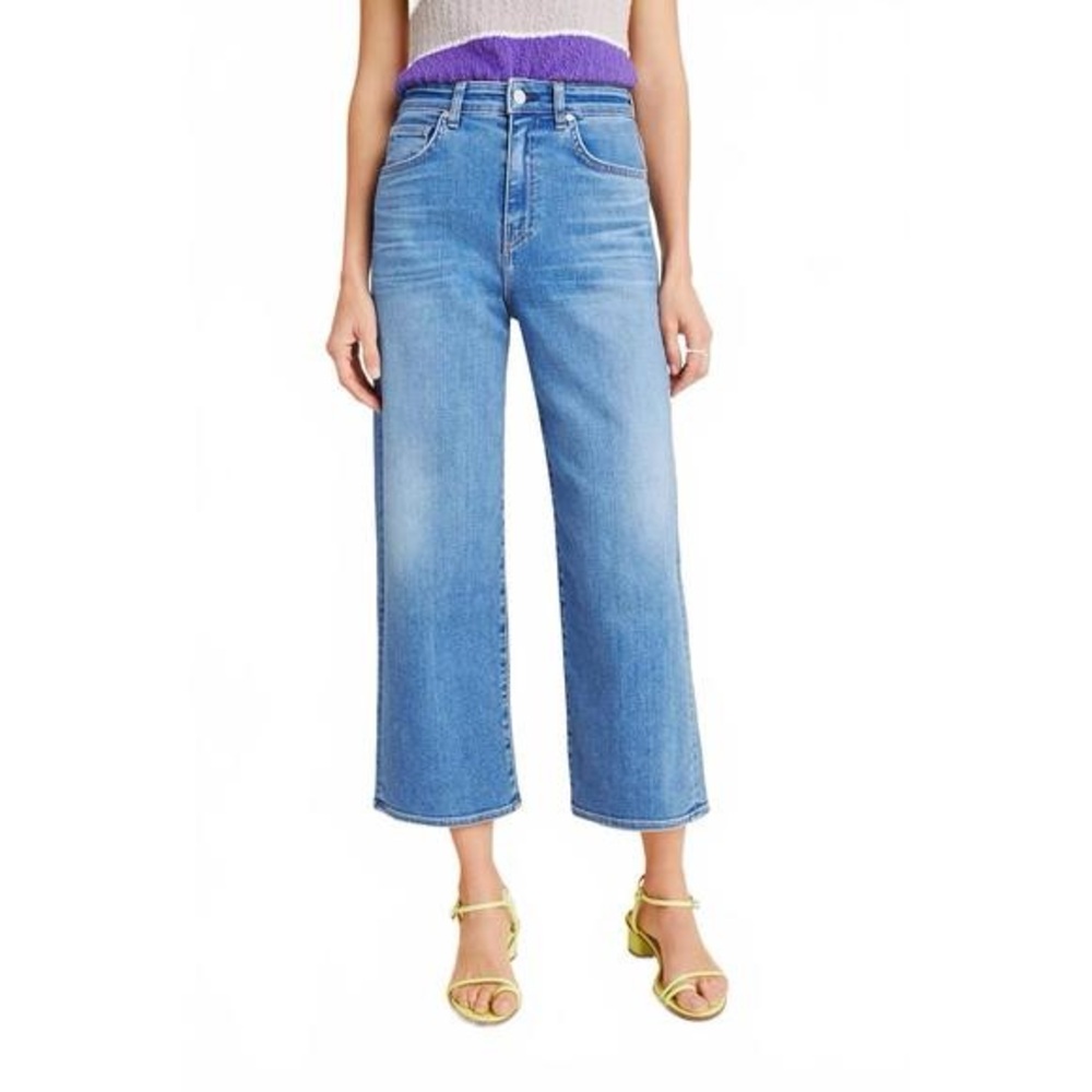 CQY Sunday Wide Leg Crop Jeans in Joy (mid-blue) Classic Blue Women's Jeans